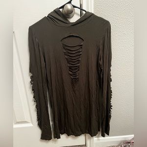 Earthbound olive green fringe hoodie dress